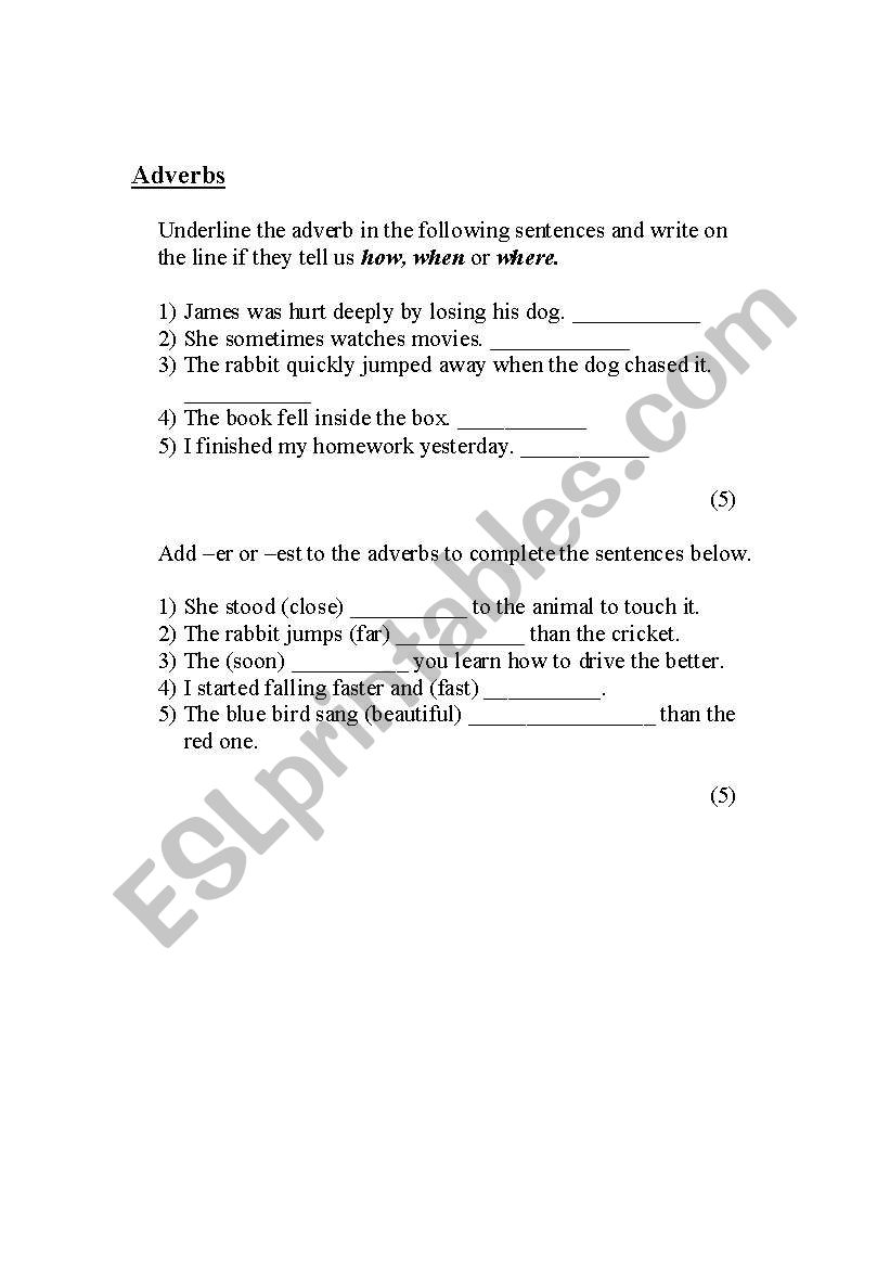 Adverbs worksheet