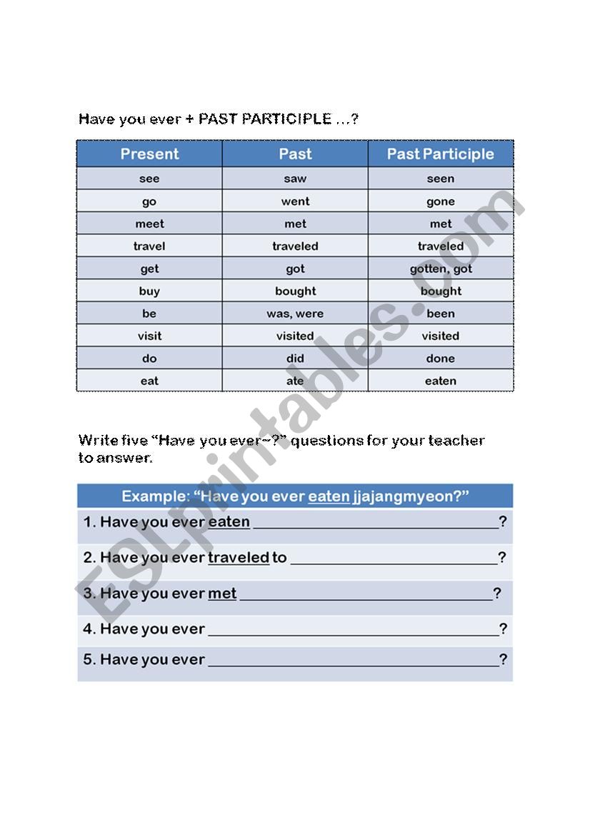 Have You Ever...? worksheet