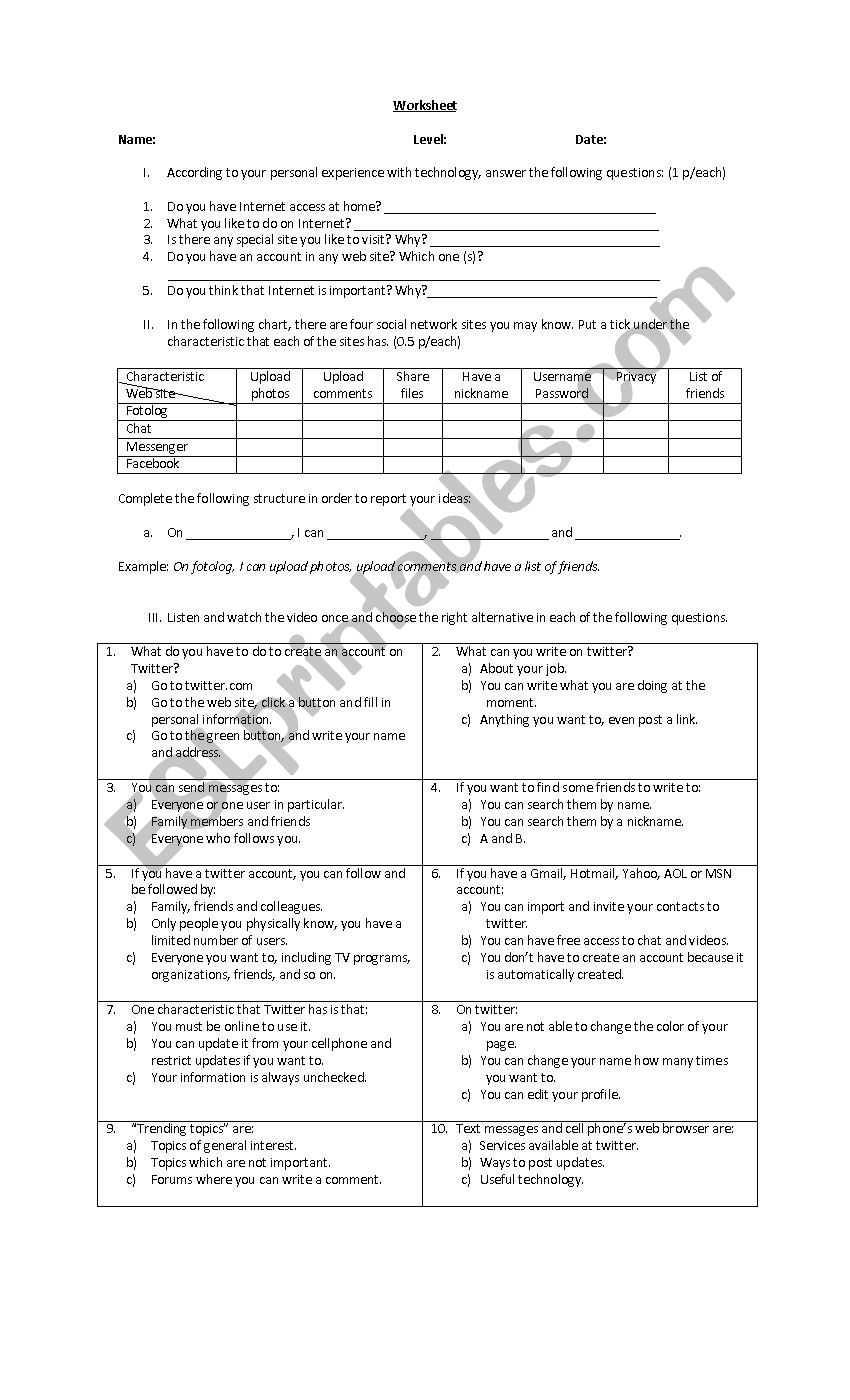 How to use twitter  worksheet