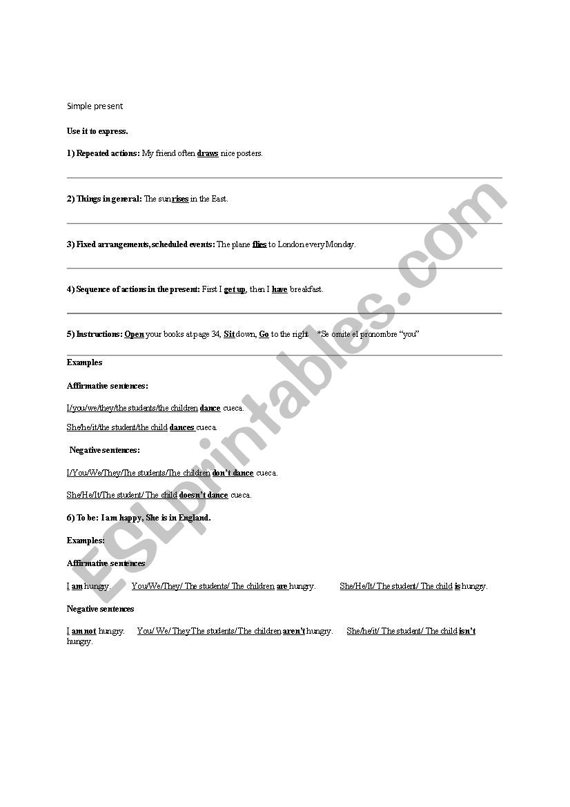 Simple present uses worksheet