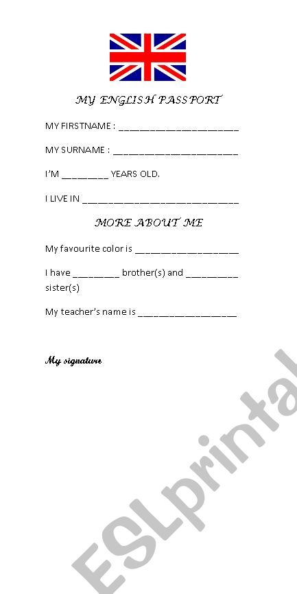 My English Passport worksheet