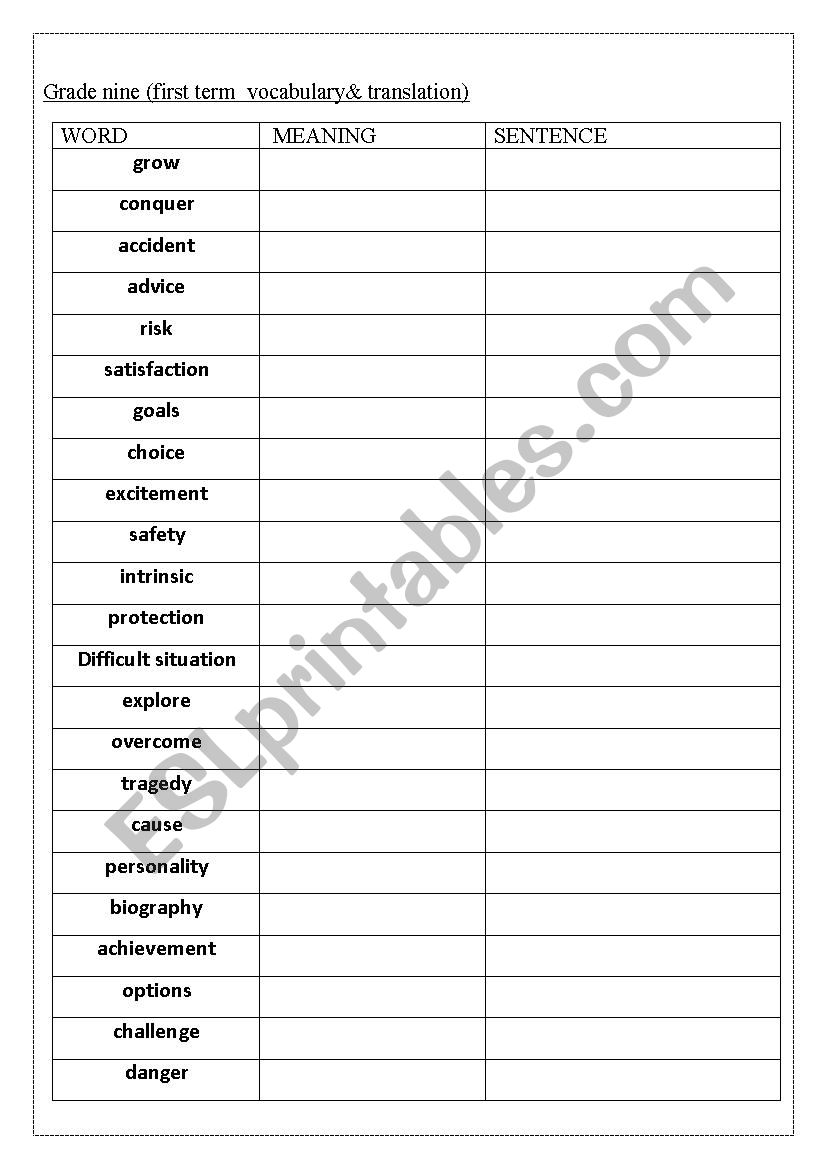 a list of adventure words worksheet