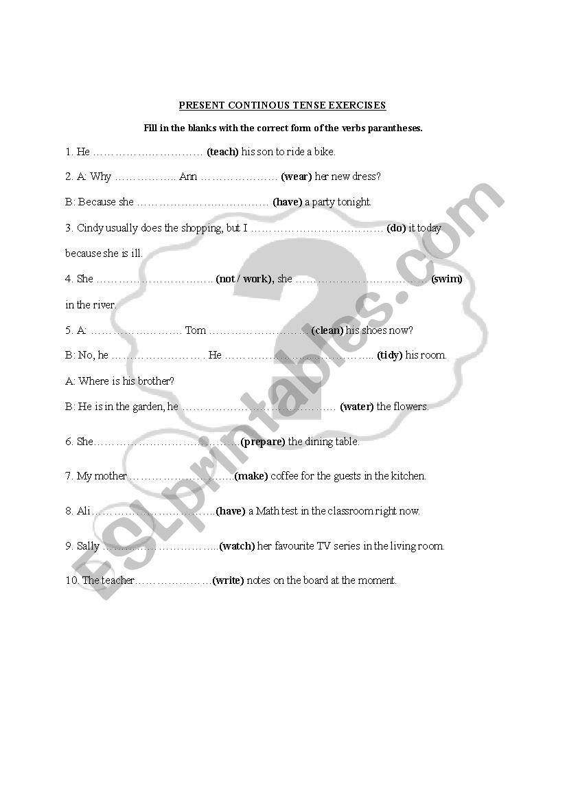 present continuous worksheet