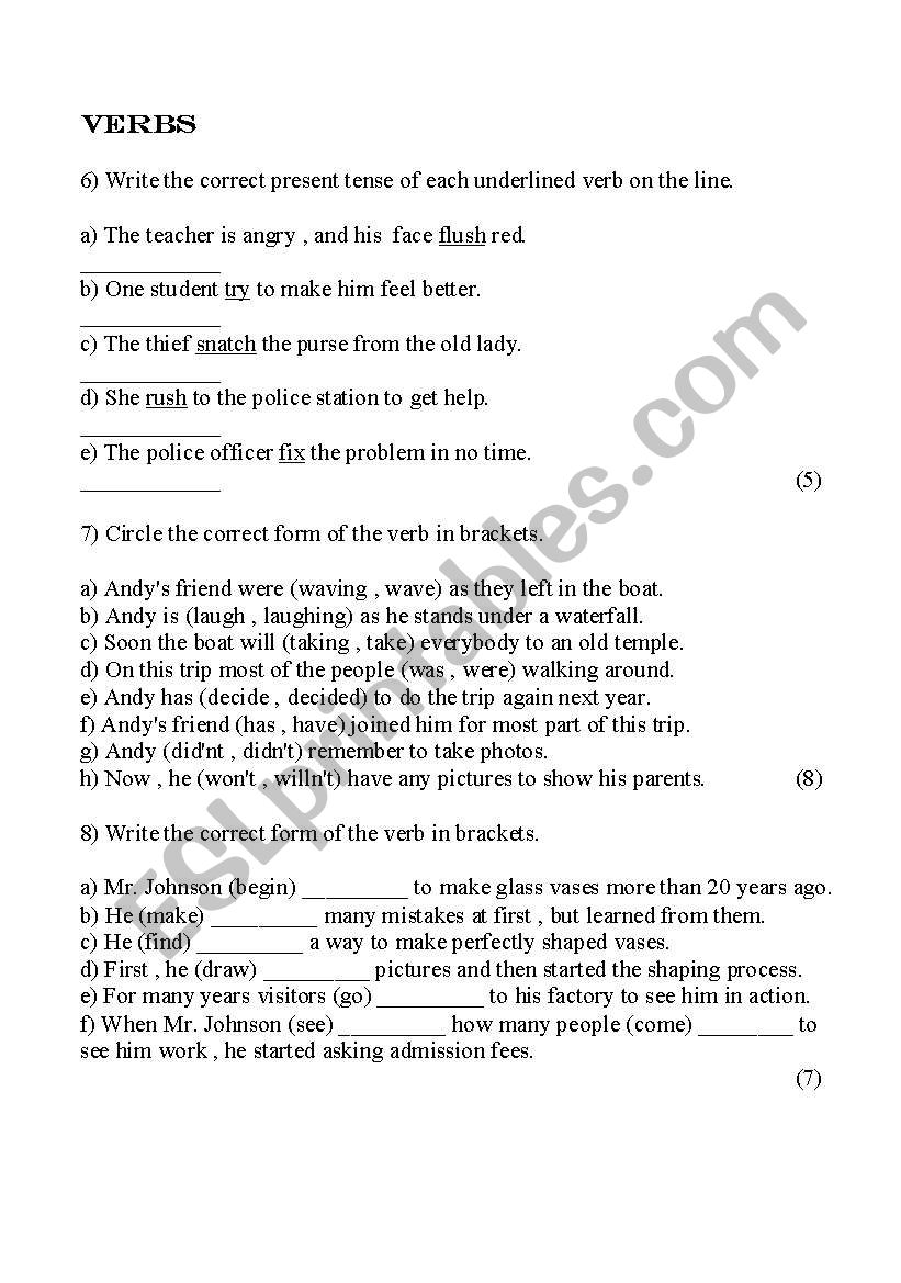 Verbs worksheet