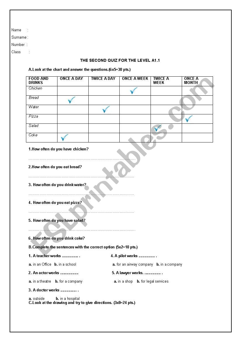 THE SECOND QUIZ FOR THE LEVEL A1.1