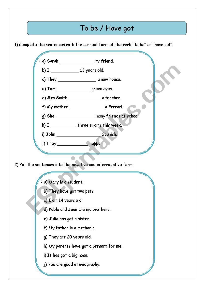 To be / Have got worksheet