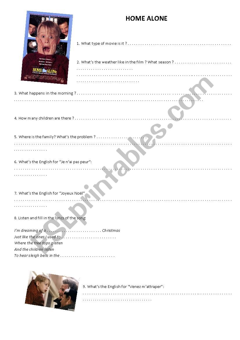 Movie: Home Alone worksheet