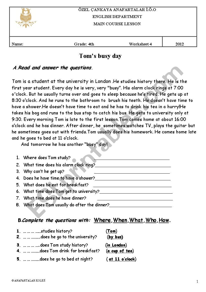 daily routines worksheet