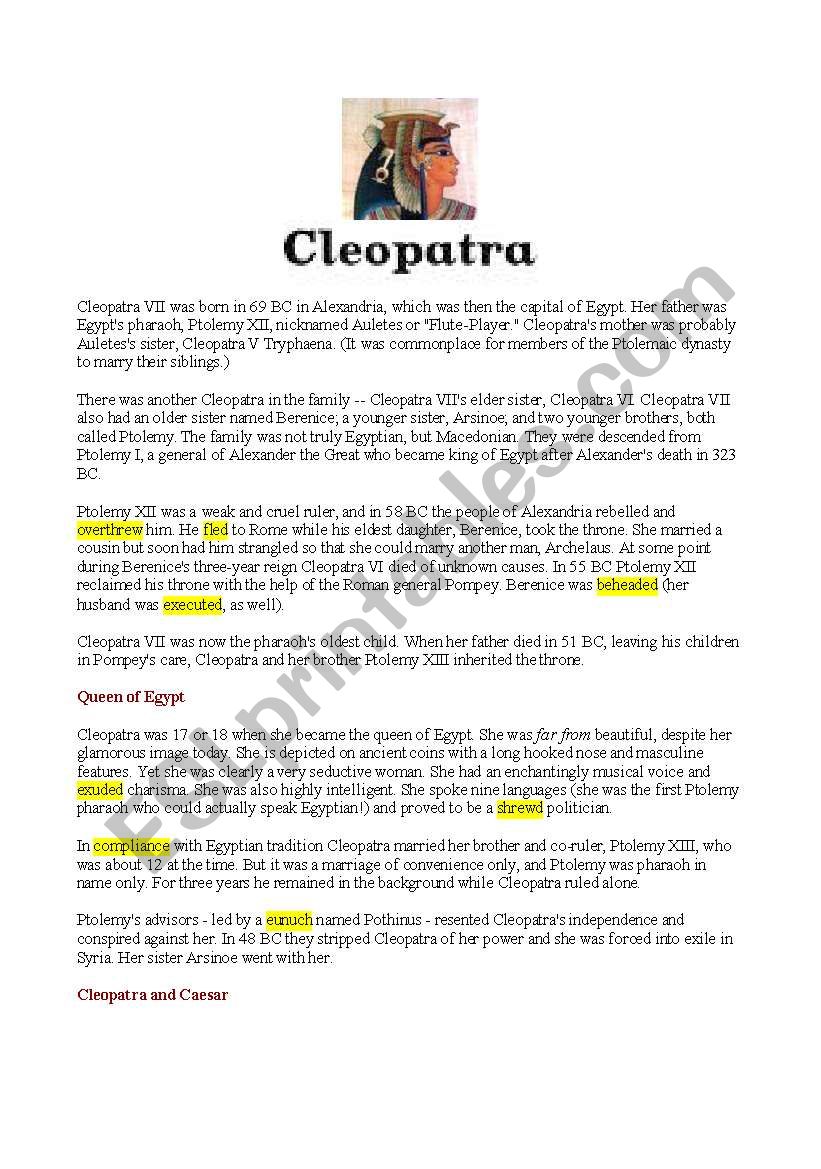 Cleopatra worksheet