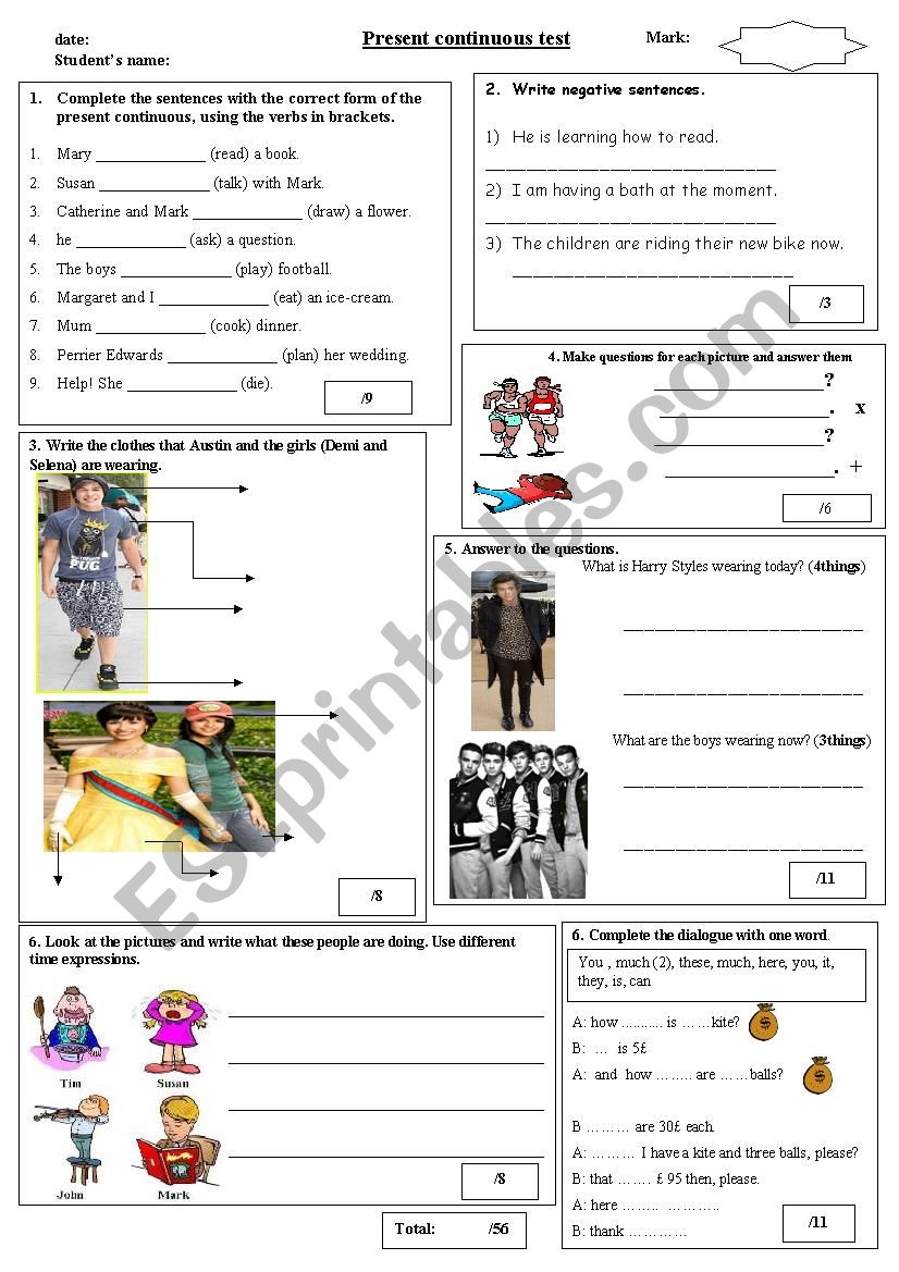 present continuous clothes buying and selling dialogue test