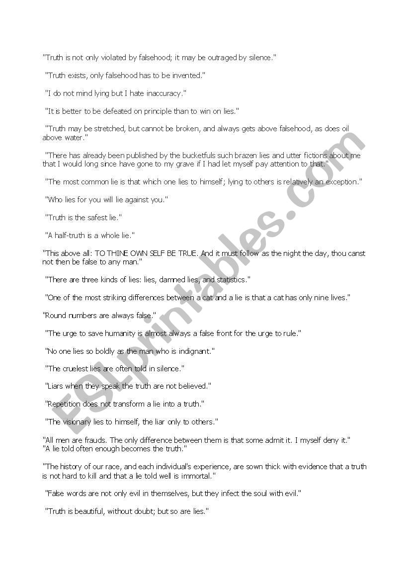 Quotes about LIES!!! worksheet