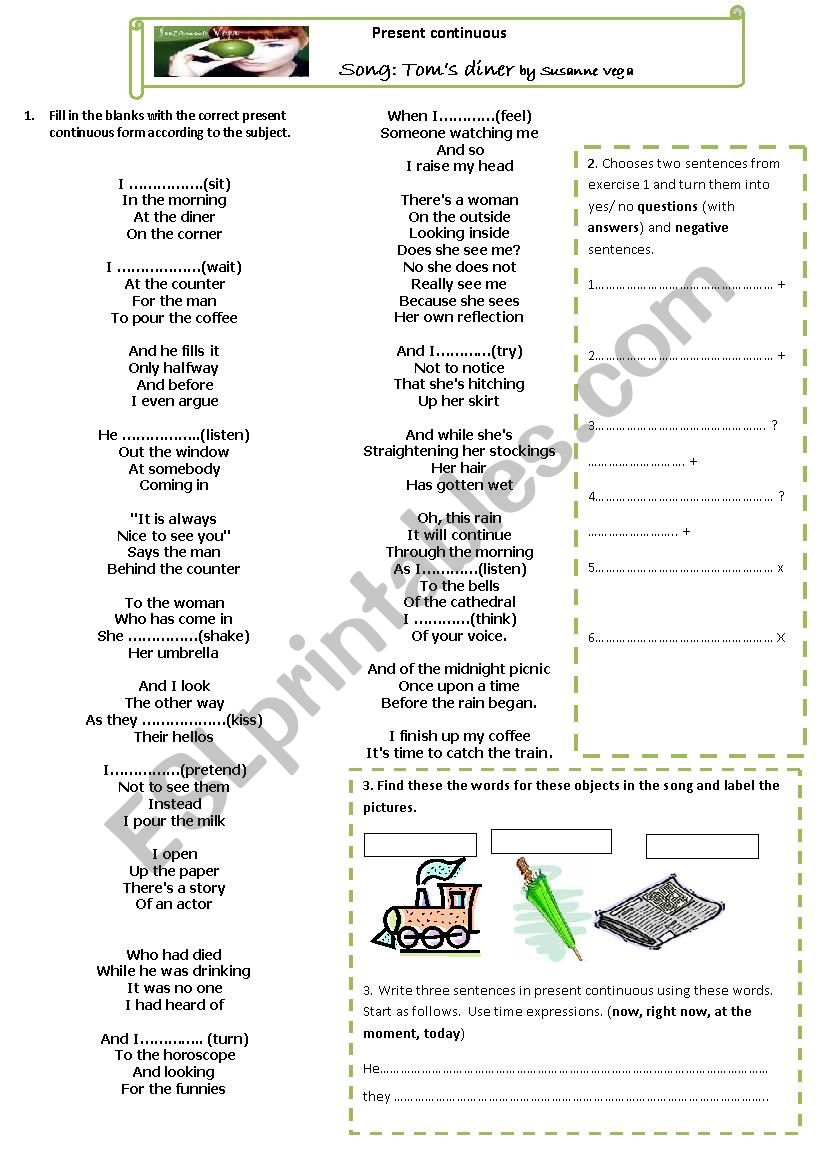 present continuous tomÂ´s diner song 