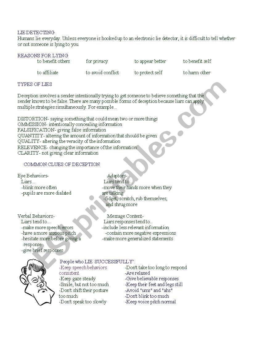 Reasons for lying... worksheet