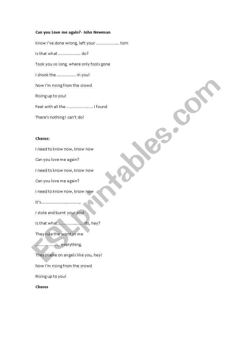 Can you love me again worksheet