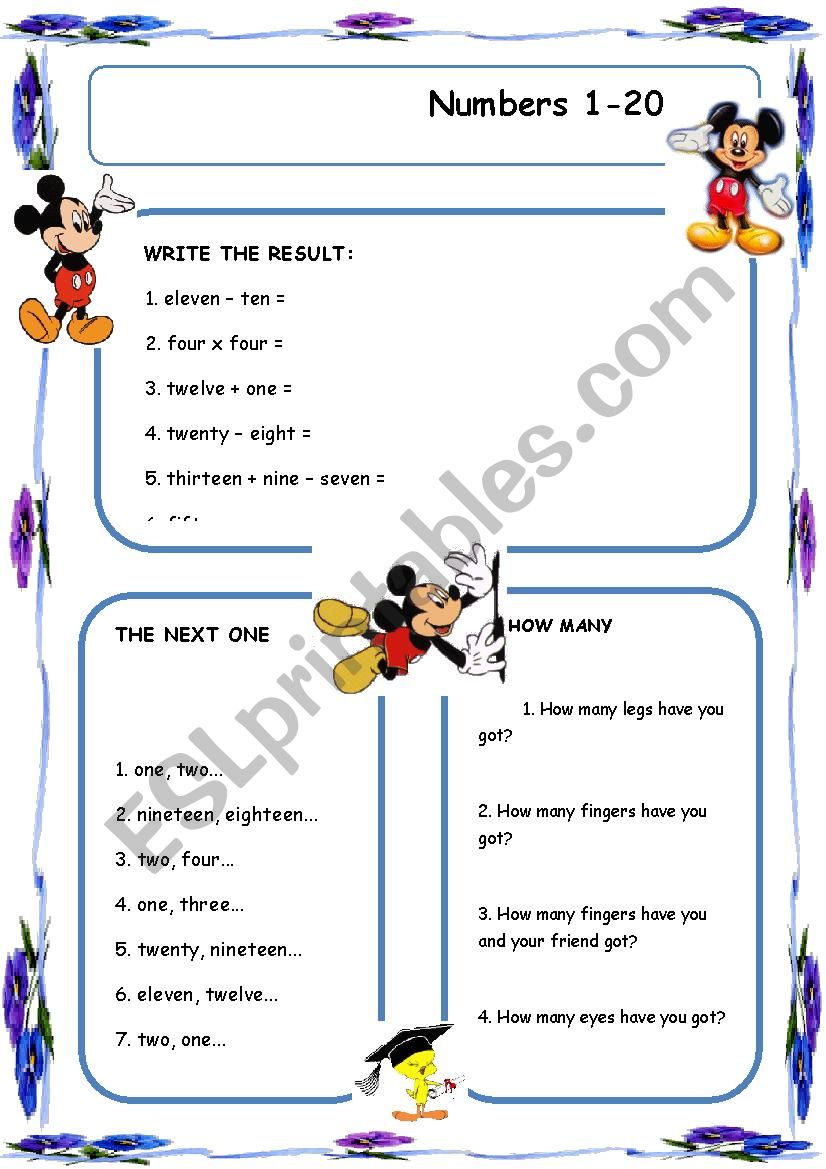 Numbers 1-20 worksheet