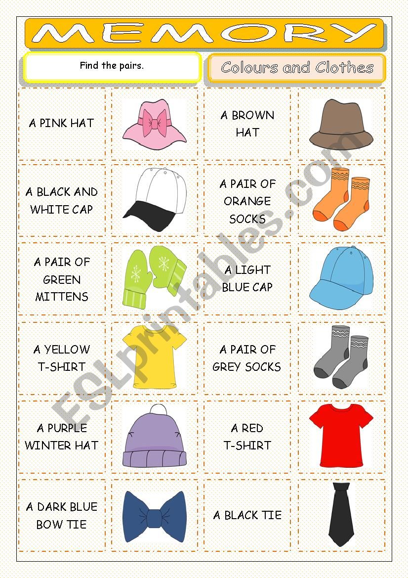 Colours and Clothes Memory worksheet