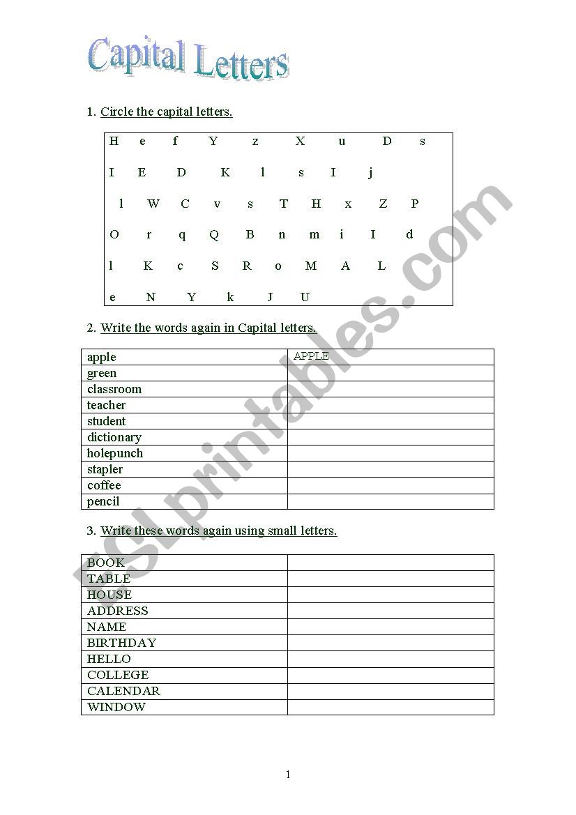 Alphabets, capital letters worksheet