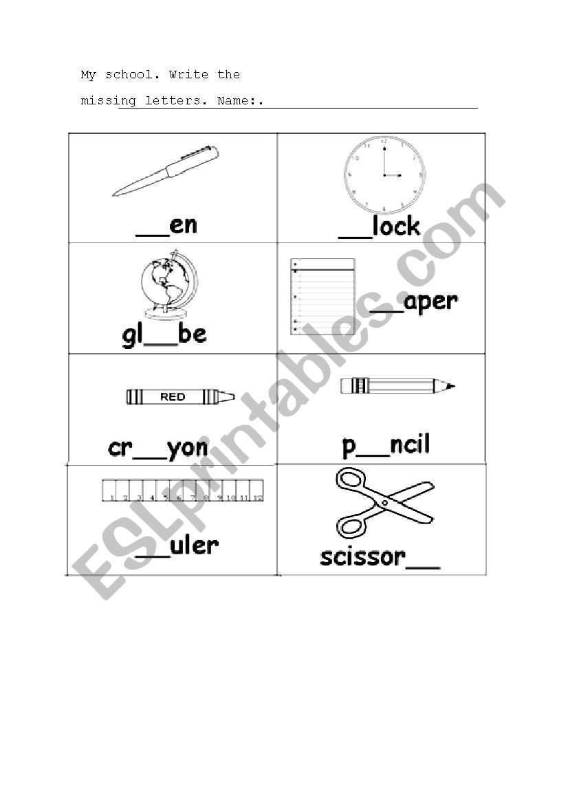SCHOOL OBJECTS worksheet