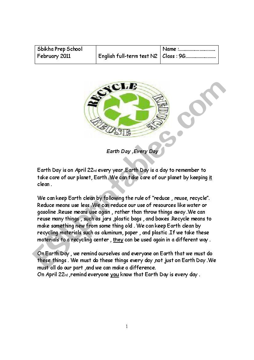 earth day worksheet