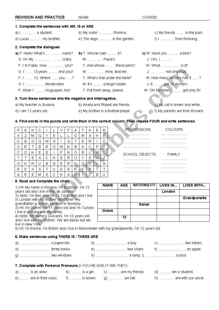 REVISION AND PRACTICE worksheet