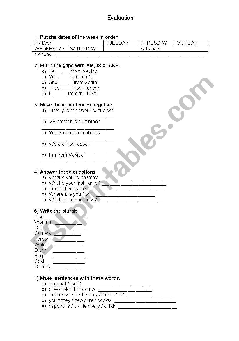 Days of the week, plurals,.... TEST