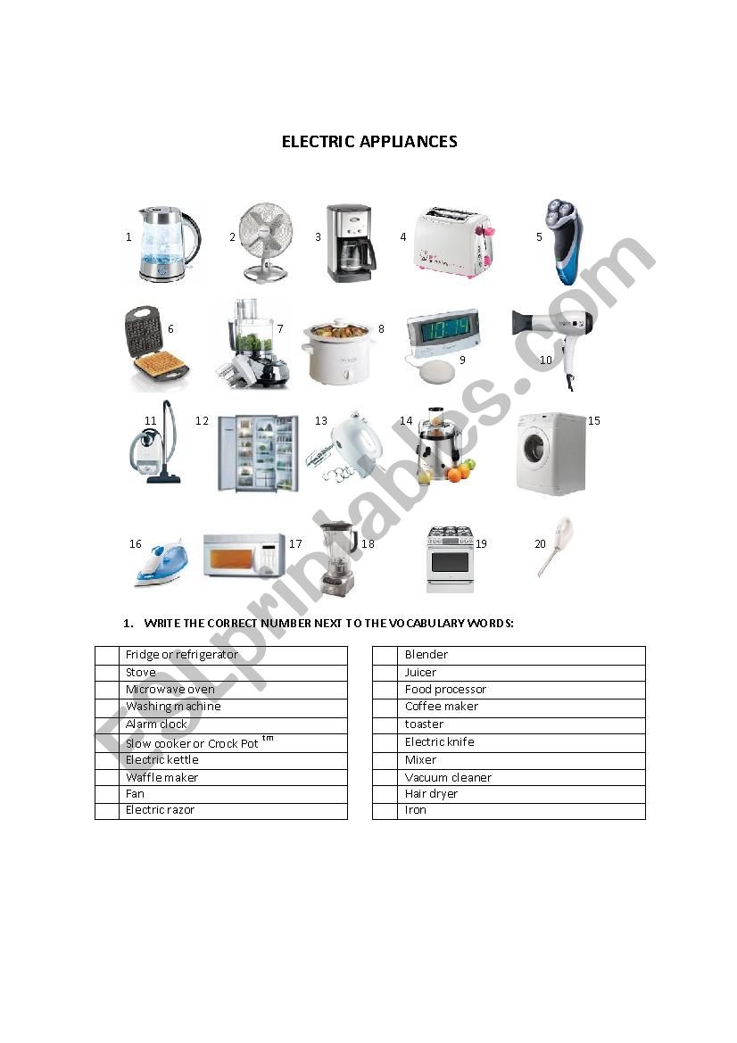 ELECTRIC APPLIANCES (Vocabulary and exercises)