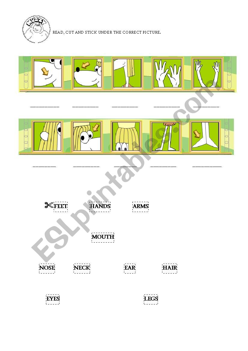 Muzzy in Gondoland - read cut and stick - body parts