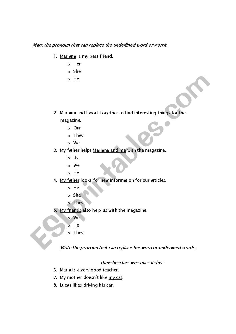 PRONOUNS worksheet