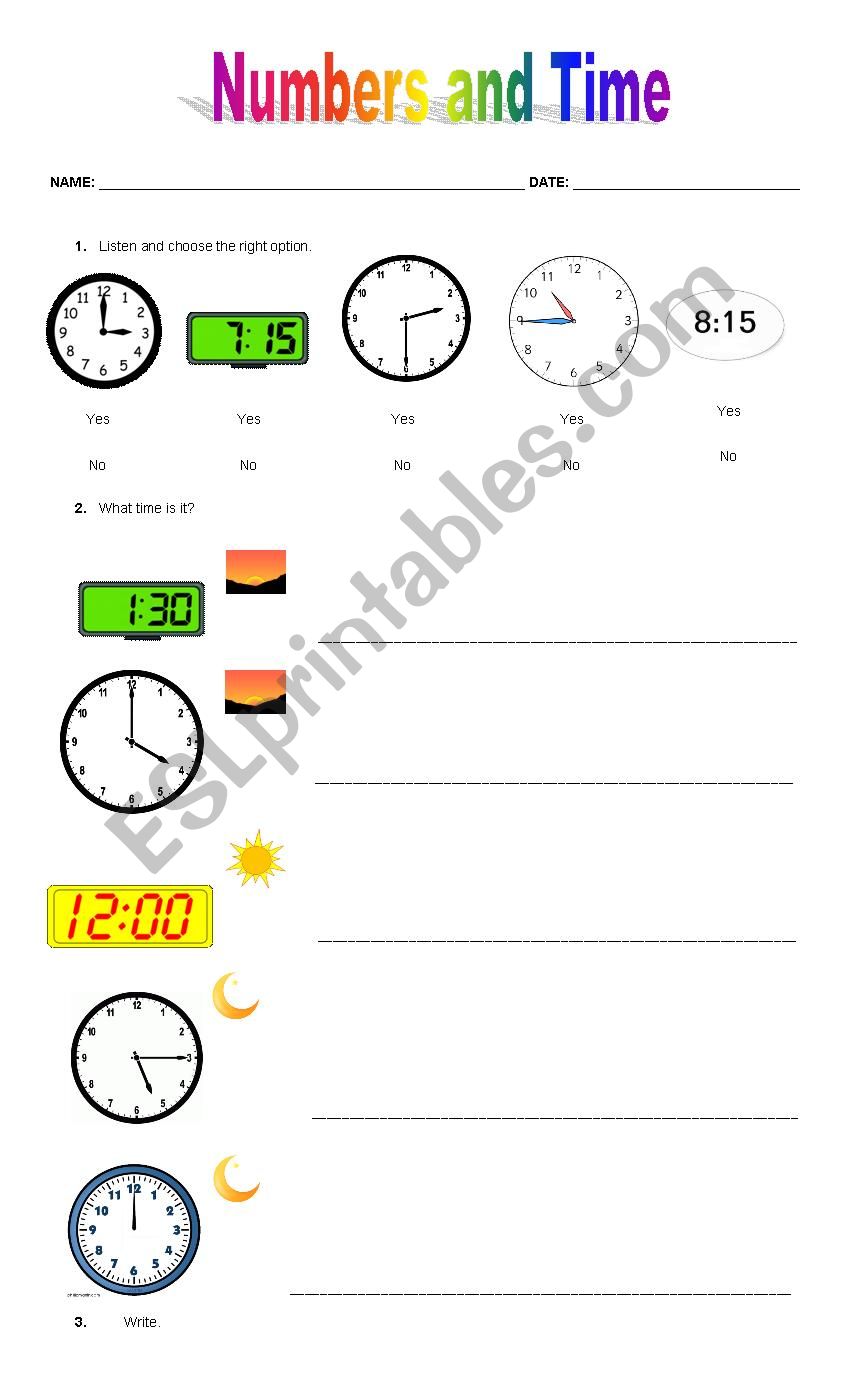 Numbers and Time worksheet