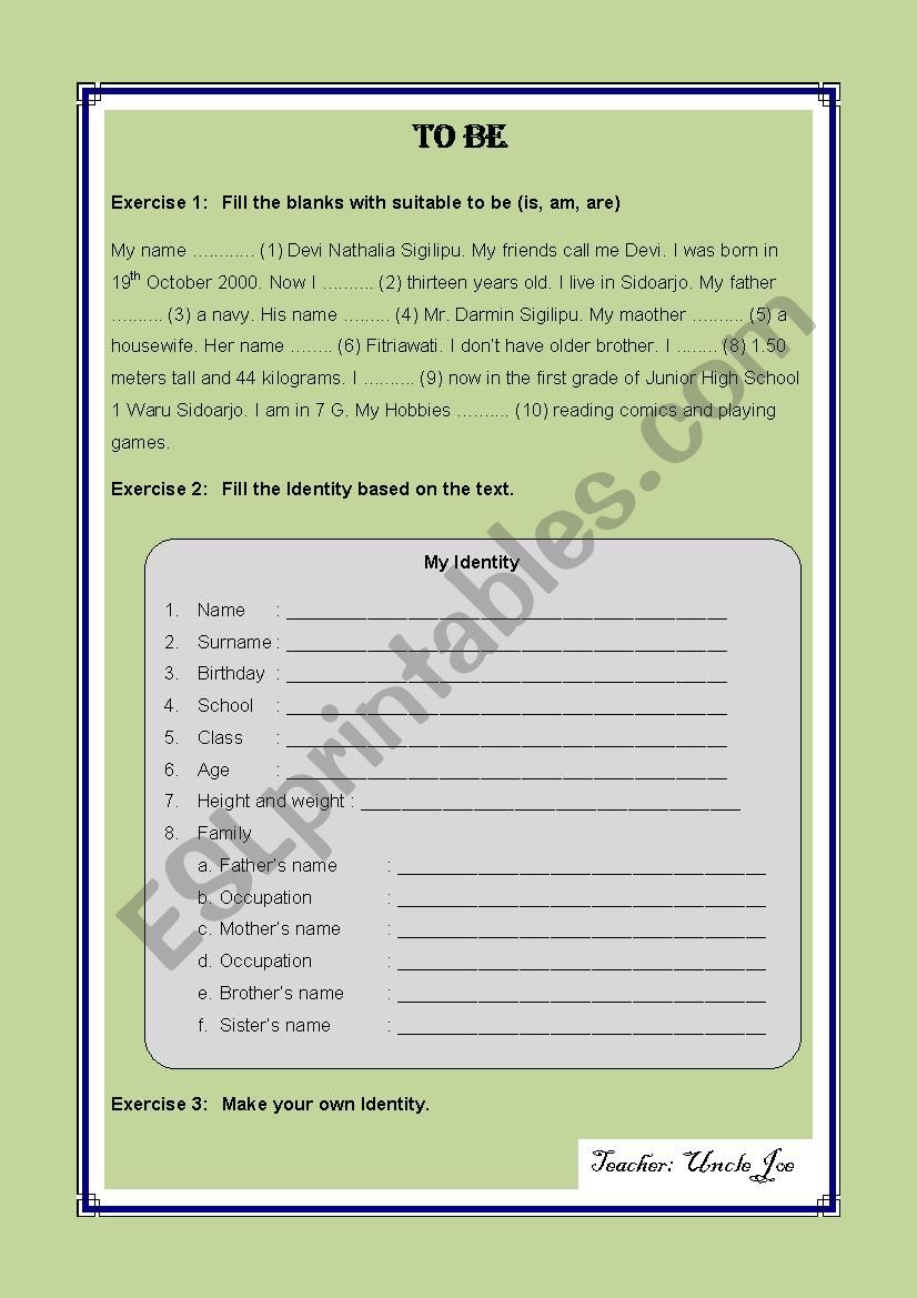 My Identity worksheet