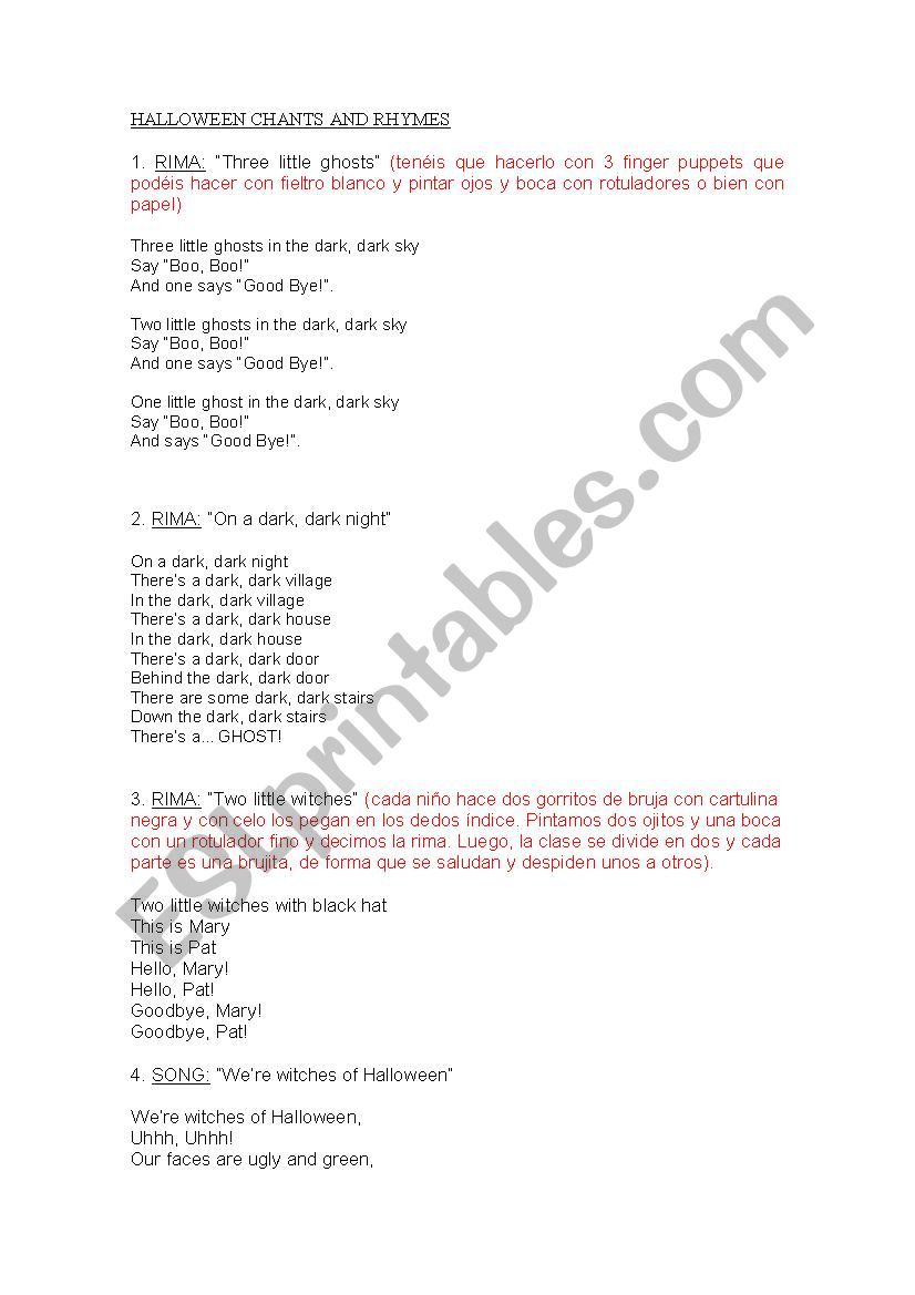 Haloween Chants and Rhymes worksheet