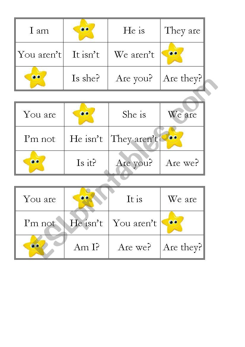 Bingo Verb To Be worksheet
