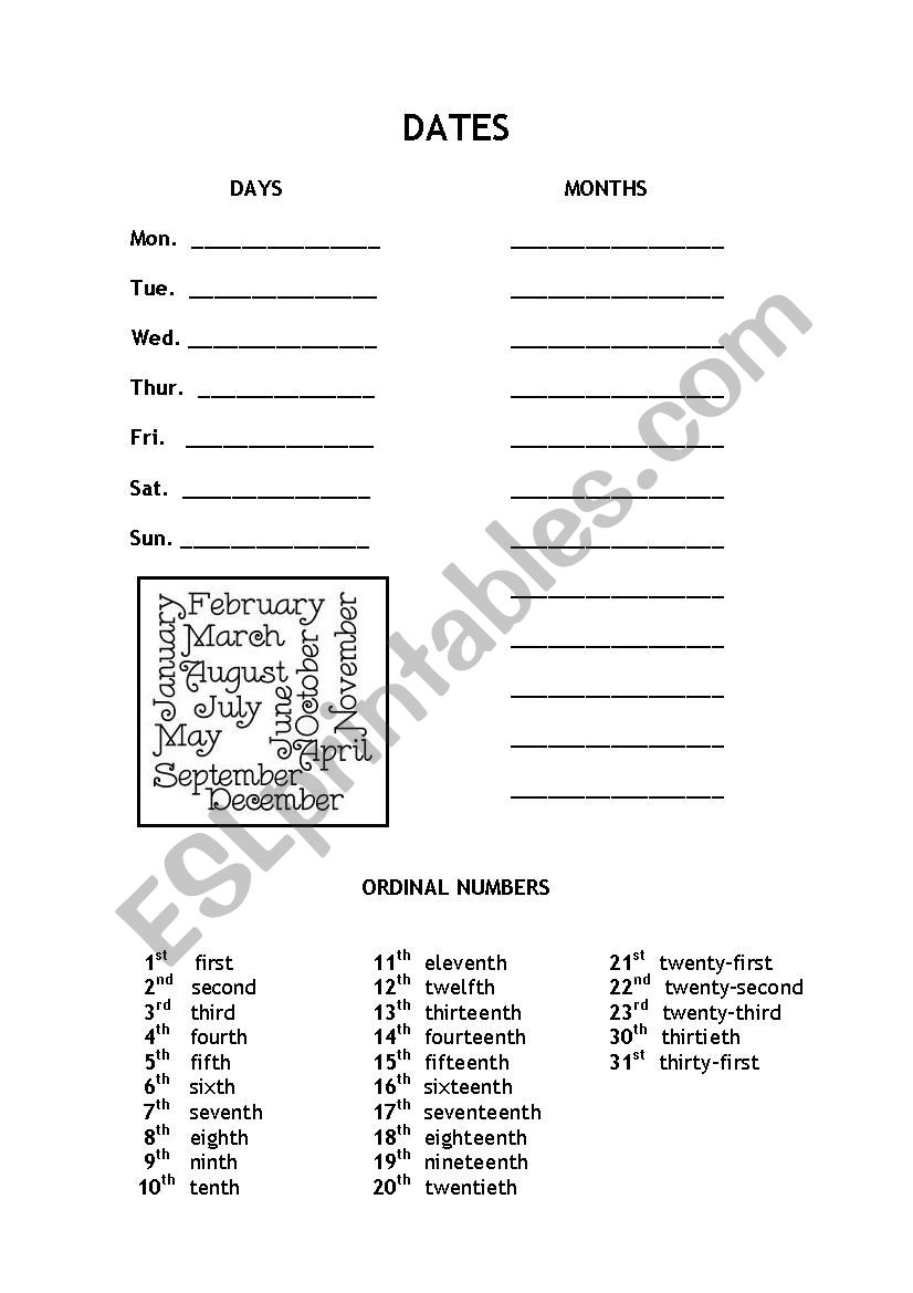 Dates worksheet