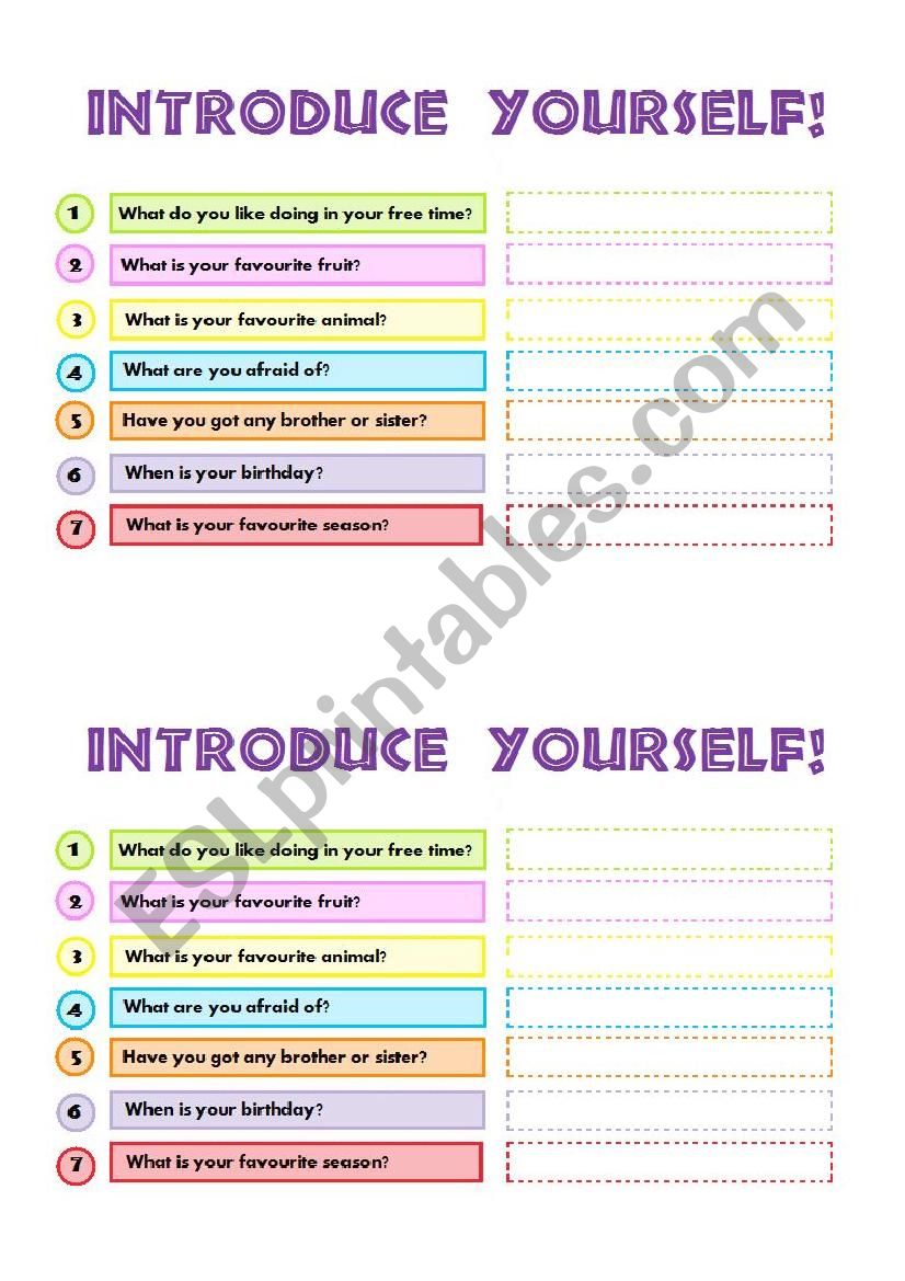 Introduce yourself!  worksheet