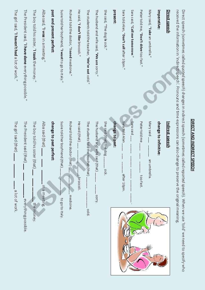 Indirect / Reported Speech fill-in exercise.