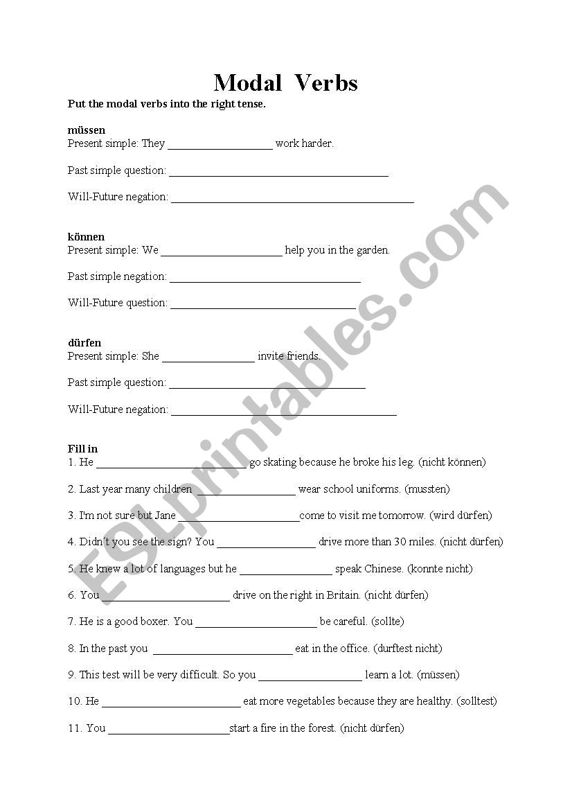 Modal Verbs worksheet