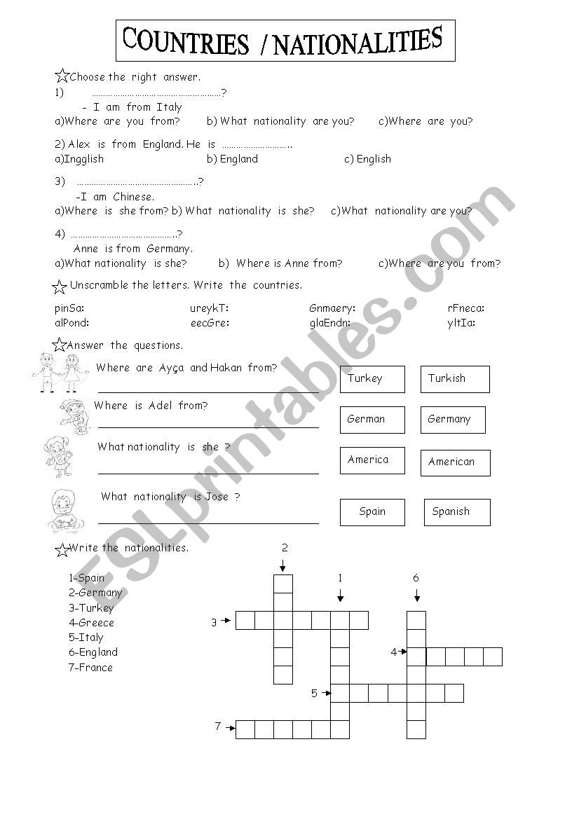 Countries and Nationalities worksheet