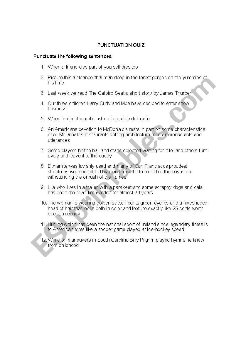 Punctuation Quiz worksheet