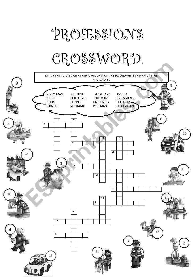 Professions crossword worksheet