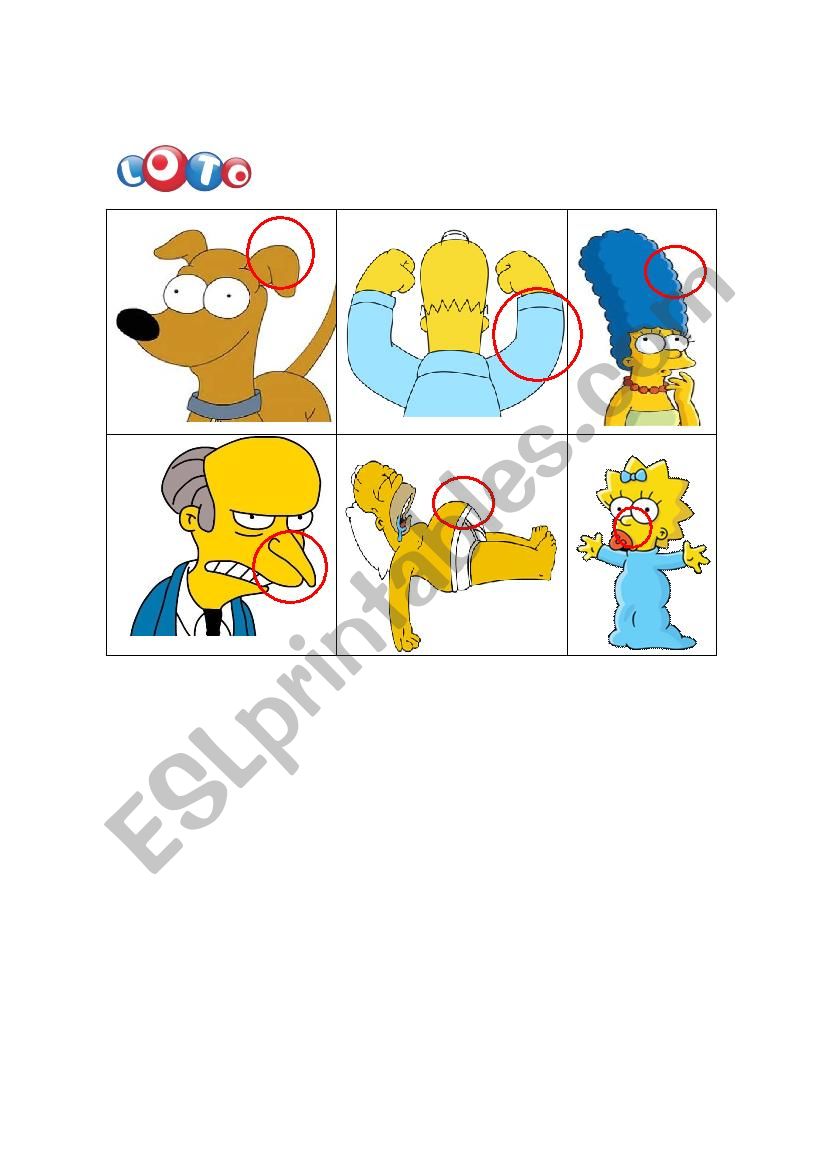 Bingo body parts - The simpsons 2/8