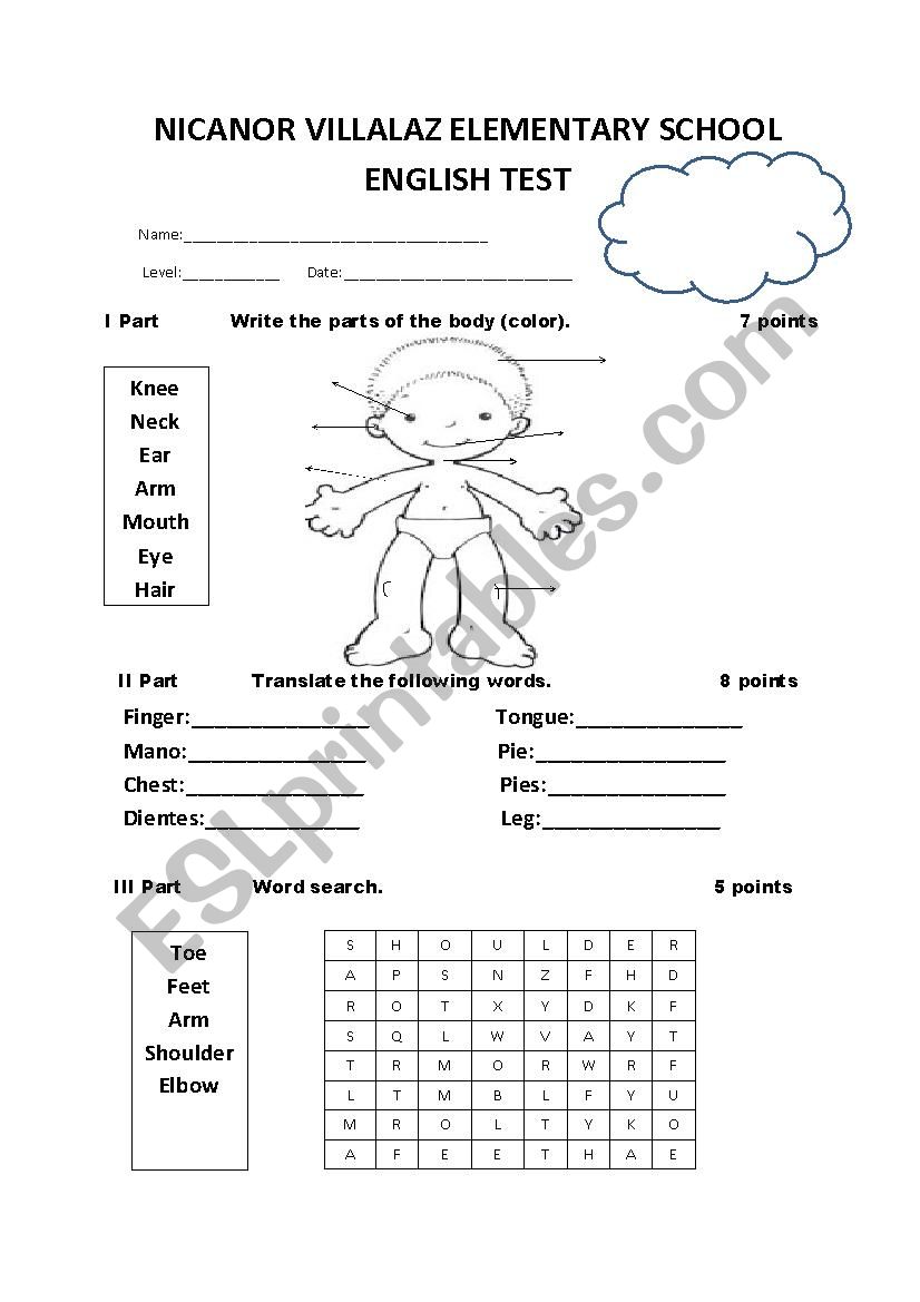 Parts of the body worksheet