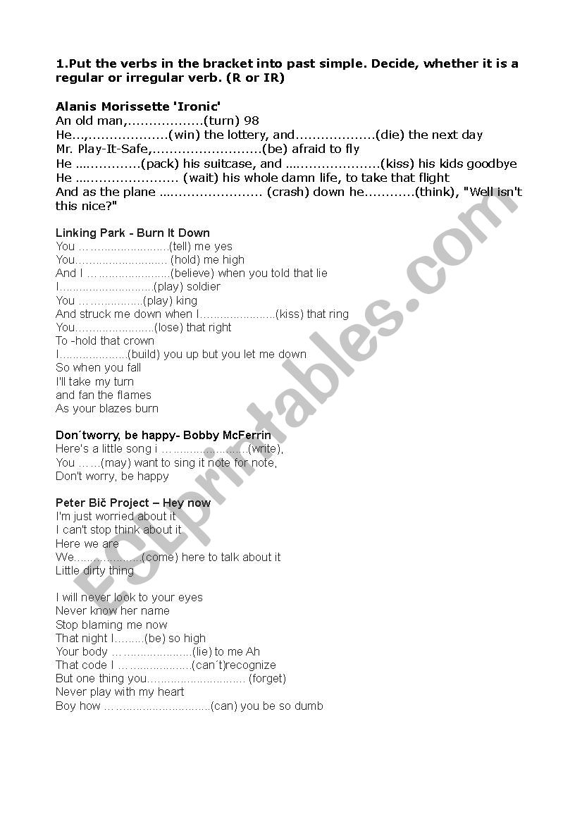 Past simple - 4 songs to practise verbs in past simple forms