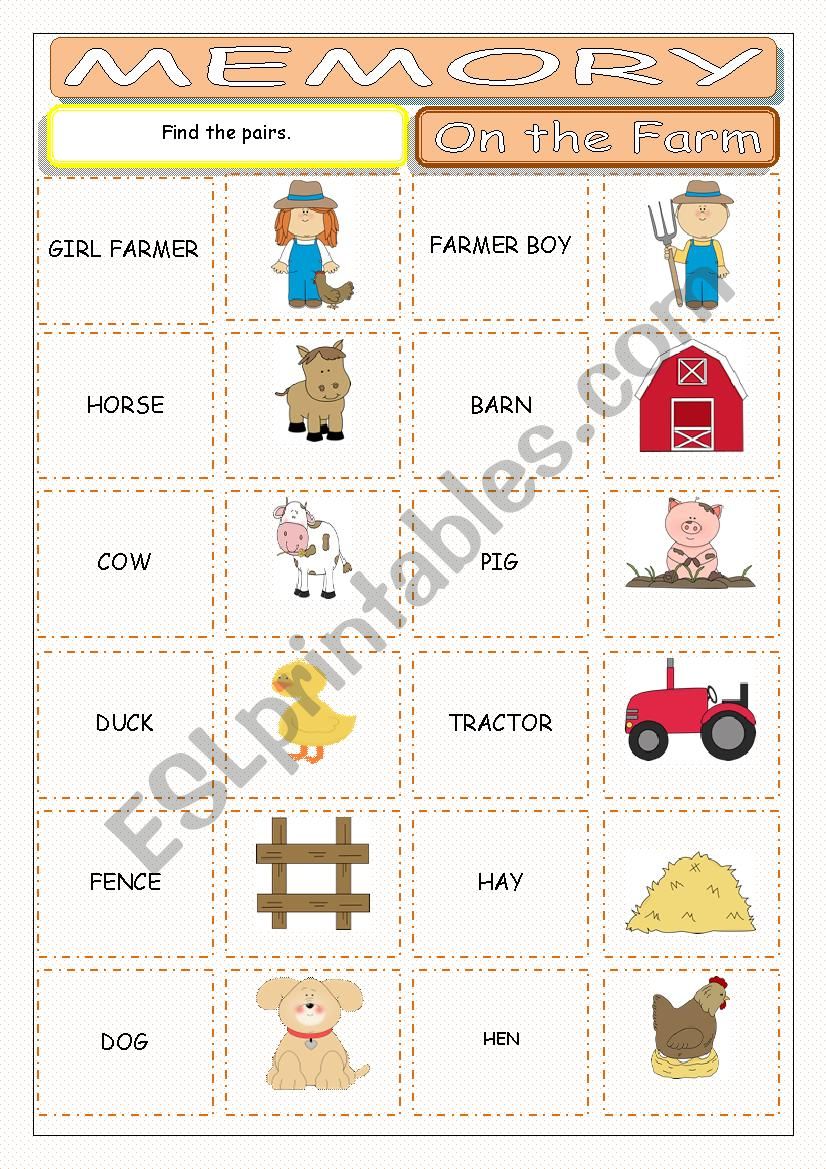 On the Farm Memory Game worksheet