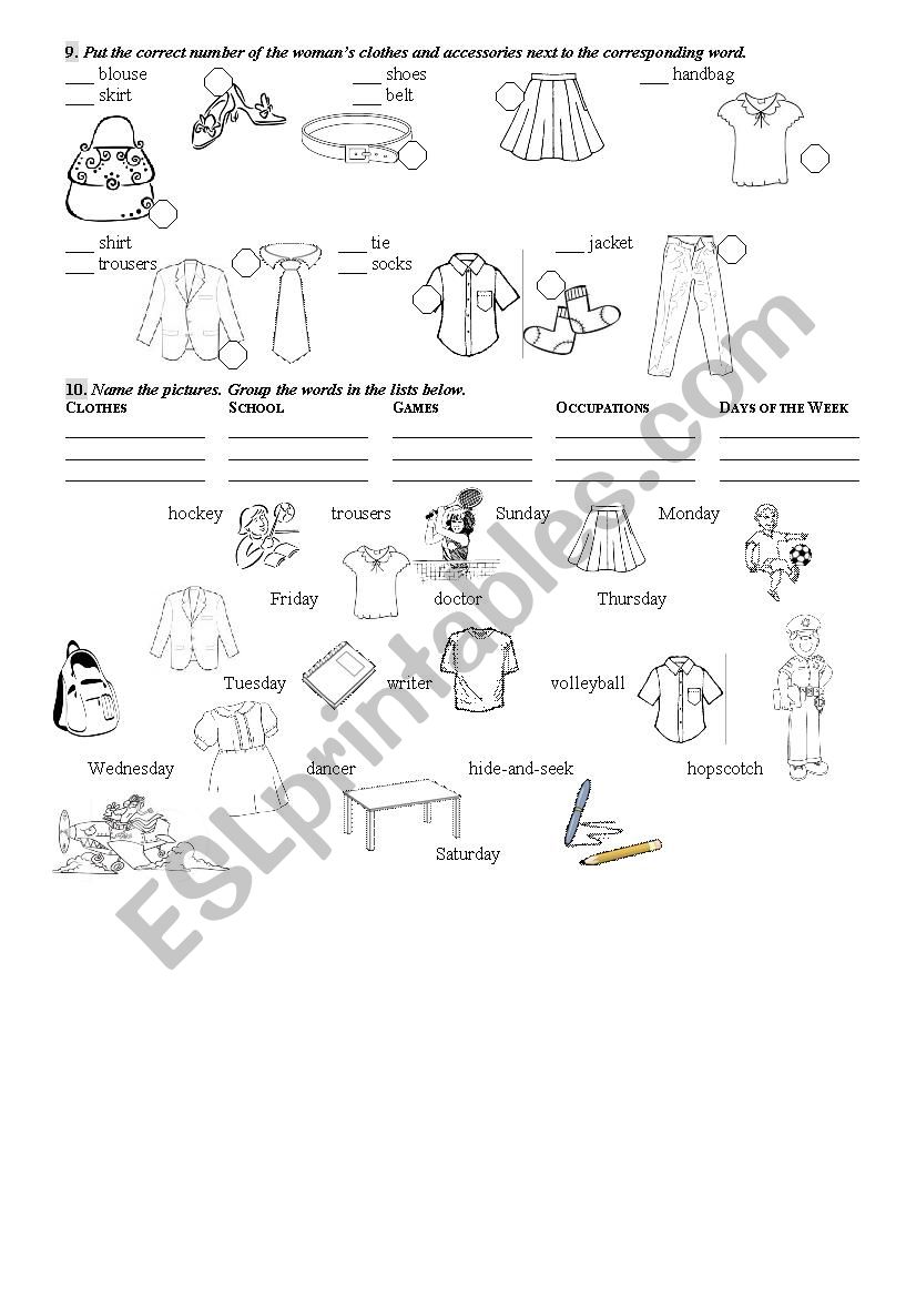 Revision of vocabulary (clothes, different)