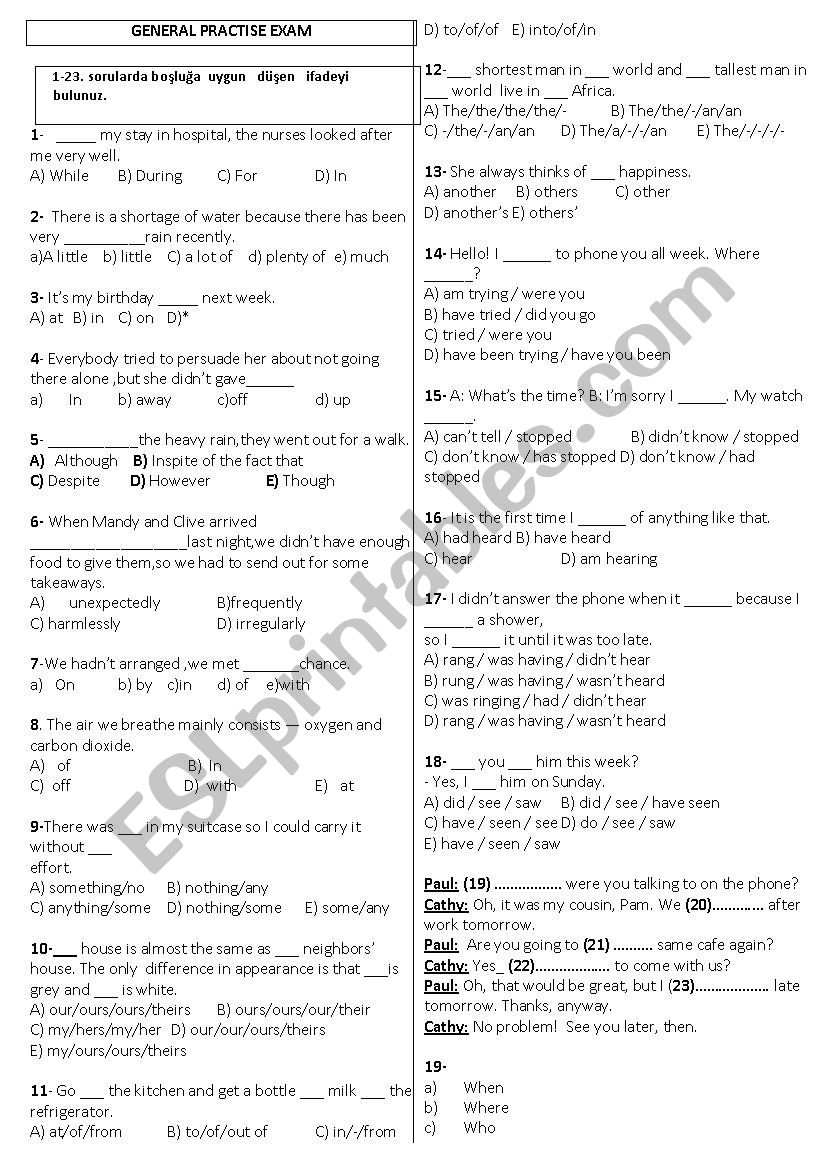 general practise exam worksheet