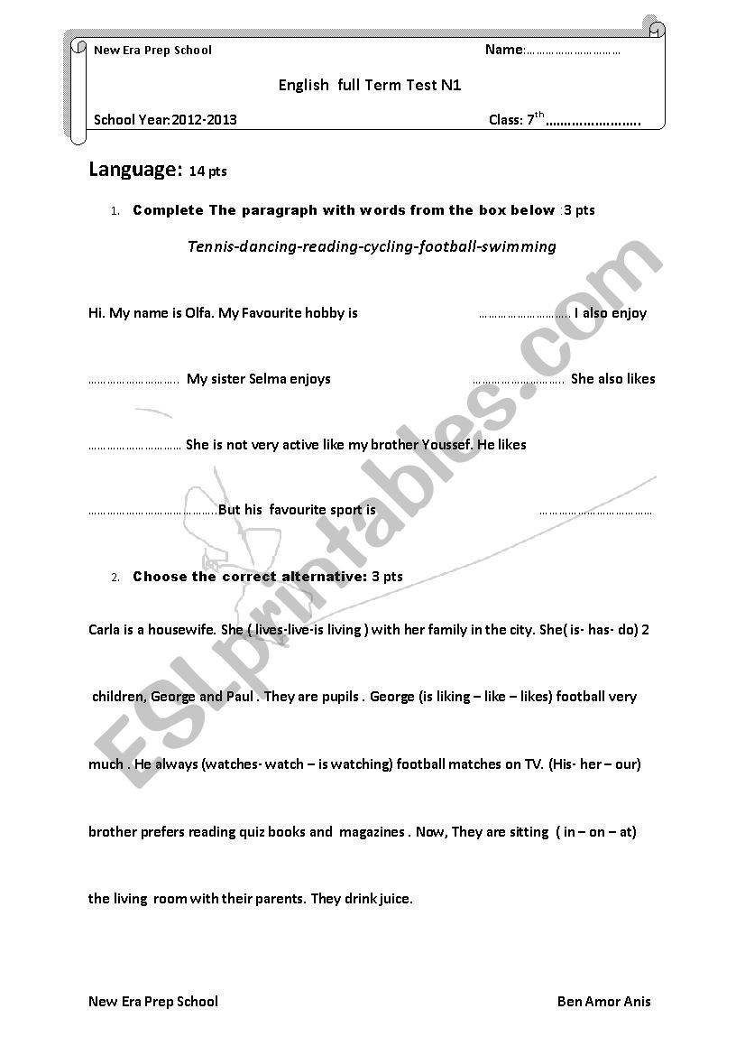 ENGLISH TEST  worksheet