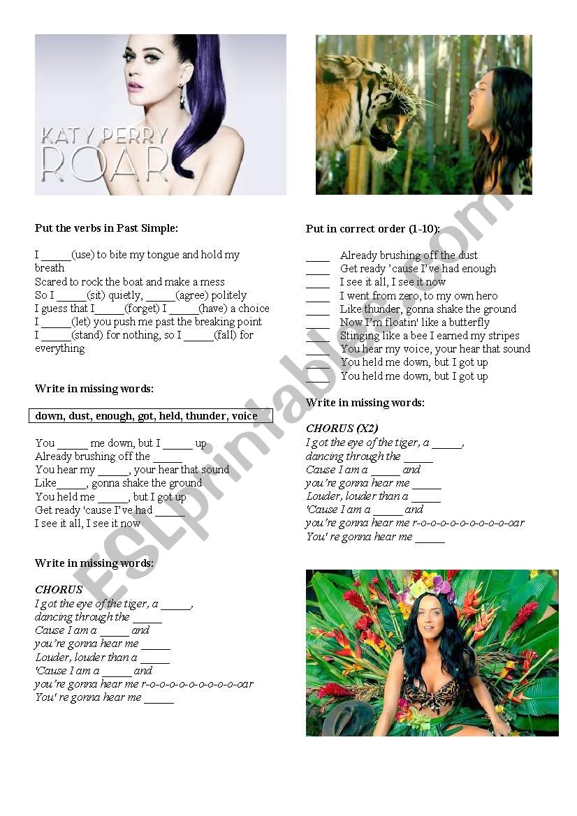 KATY PERRY  roar worksheet