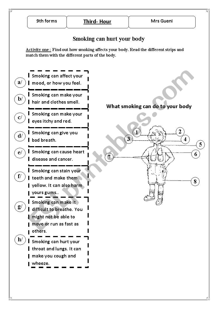 smoking and health worksheet