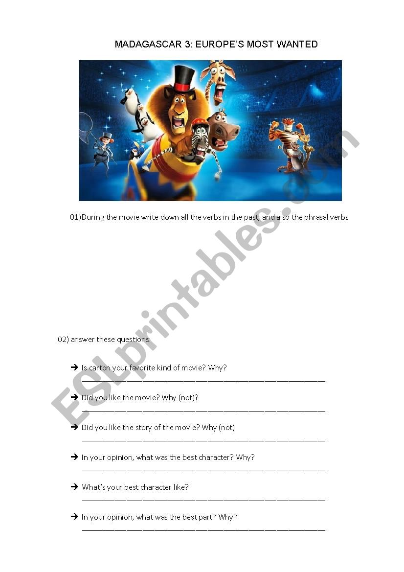 Madasgar 3 - Worksheet worksheet