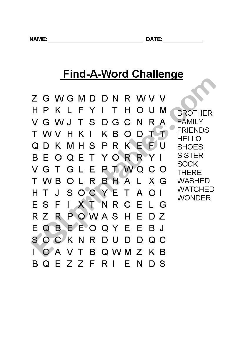 FIND A WORD worksheet